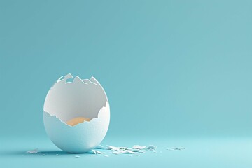 Empty eggshell with creative copy space on pastel blue background. Minimal Easter holiday concept. - obrazy, fototapety, plakaty