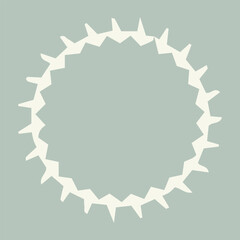 Handmade linocut organic vector wreath in whimsical scandi style. Folkart natural woodland frame with woodcut effect for digital monochrome artwork. 