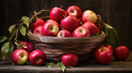 Naklejka na ściany i meble apples in a basket, generative ai