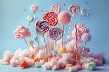 Enchanting Candy Wonderland Bursting With Sugary Treats Against Pastel Skies