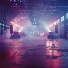 Industrial warehouse used for rave, music, parties