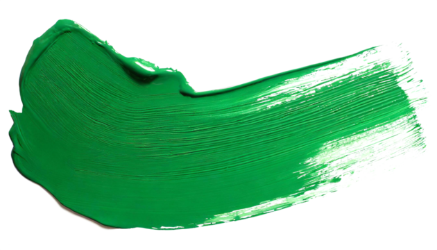 Brush stroke with green paint on a white background.
