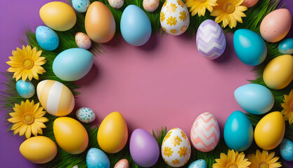 Fototapeta na wymiar Happy Easter Colorful Copy space text Easter eggs background 