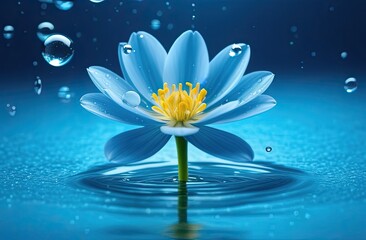Beautiful background with flowers under water. Beautiful floating vanilla flower underwater with splash und bubbles, pastel blue colors.