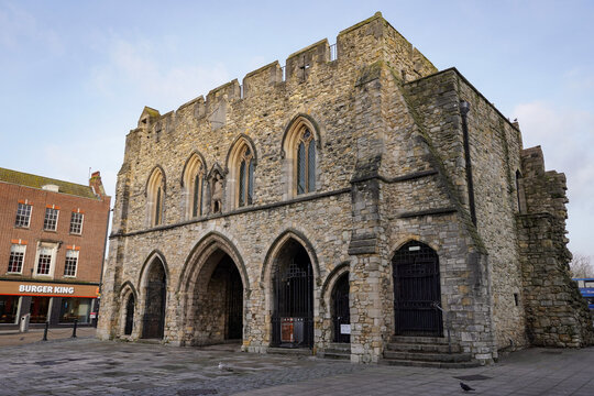 Southampton UK - 24 January 2024 - Medieval gateway to Southampton. The Bargate fortification castle in old town Southampton. sightseeing in UK city 