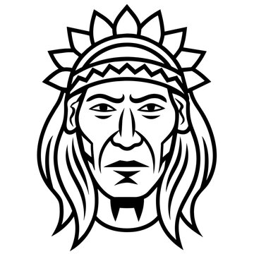 recommend clip art: Native American Chief Portrait: A powerful and dignified illustration of a Native American chief, with intricate headdress and traditional facial markings. This bold and striking design is perfect for