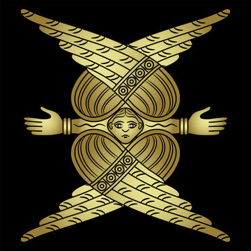 recommend clip art: Four winged cherub or cherubim. Christian Orthodox religious symbol. Medieval design. Black and gold silhouette.