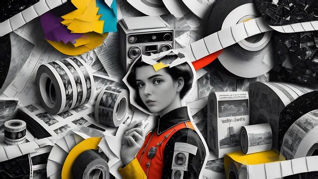 Woman Holding Camera in Collage With Various Objects Generative AI