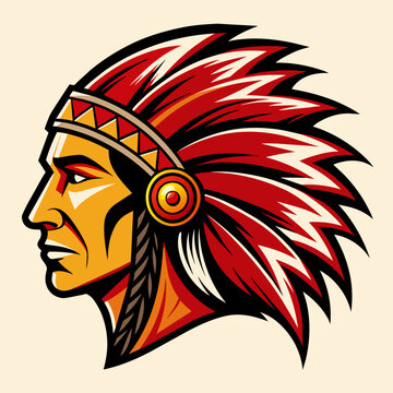 recommend clip art: Native America vector illustration of a tribal head in profile with stylish head