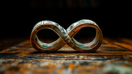 Money in the Shape of an Infinity Symbol, Infinite Money Concept. Generative AI.