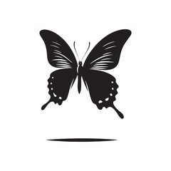 Fluttering Elegance: Vector Butterfly Silhouette - Embodying the Grace and Beauty of Nature's Delicate Winged Creatures. Minimalist black butterfly illustration.