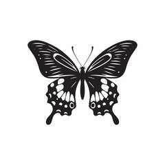 Fluttering Elegance: Vector Butterfly Silhouette - Embodying the Grace and Beauty of Nature's Delicate Winged Creatures. Minimalist black butterfly illustration.