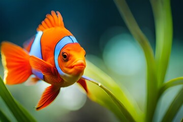 tropical aquarium fish on natural blurred underwater background, macro underwater wildlife created with generative ai technology