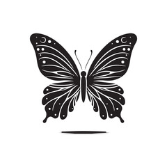 Fluttering Elegance: Vector Butterfly Silhouette - Embodying the Grace and Beauty of Nature's Delicate Winged Creatures. Minimalist black butterfly illustration.