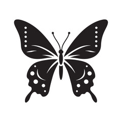Fluttering Elegance: Vector Butterfly Silhouette - Embodying the Grace and Beauty of Nature's Delicate Winged Creatures. Minimalist black butterfly illustration.