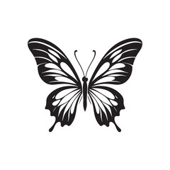 Fluttering Elegance: Vector Butterfly Silhouette - Embodying the Grace and Beauty of Nature's Delicate Winged Creatures. Minimalist black butterfly illustration.