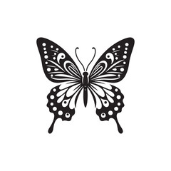 Fluttering Elegance: Vector Butterfly Silhouette - Embodying the Grace and Beauty of Nature's Delicate Winged Creatures. Minimalist black butterfly illustration.