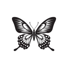 Fluttering Elegance: Vector Butterfly Silhouette - Embodying the Grace and Beauty of Nature's Delicate Winged Creatures. Minimalist black butterfly illustration.