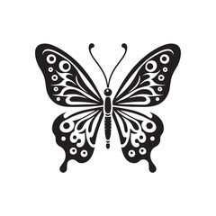 Fluttering Elegance: Vector Butterfly Silhouette - Embodying the Grace and Beauty of Nature's Delicate Winged Creatures. Minimalist black butterfly illustration.