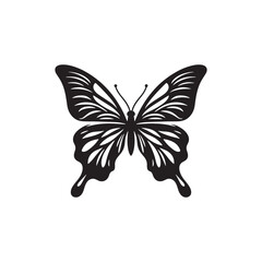 Fluttering Elegance: Vector Butterfly Silhouette - Embodying the Grace and Beauty of Nature's Delicate Winged Creatures. Minimalist black butterfly illustration.