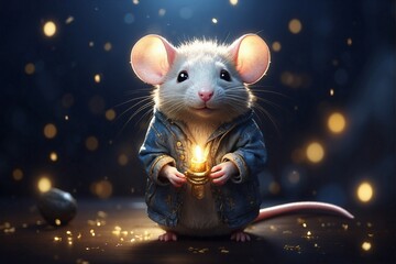 Cute Zodiac Rat in Darkness - obrazy, fototapety, plakaty