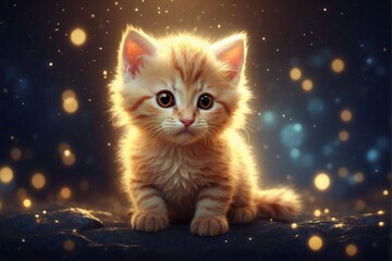 Cute Zodiac Kitten in Darkness - obrazy, fototapety, plakaty