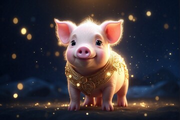 Cute Zodiac Piglet in Darkness