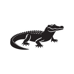 River Guardian: Vector Crocodile Silhouette - Capturing the Majesty and Strength of Nature's Stealthy Waterfront Predator. Minimalist black crocodile illustration.