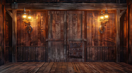 Wild West Saloon Stage: Old West with this rustic stage, featuring swinging doors, weathered wood paneling, and flickering oil lamps, evoking the ambiance of a frontier saloon straight out of a cowboy