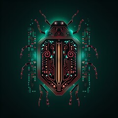 Fototapeta premium Abstract cybernetic beetle concept with circuit board design elements on dark background