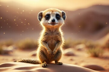 Cute little Meerkat in the desert: Golden aura.