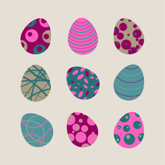 Set of Easter eggs. Easter season. Easter decoration. Easter holidays. 