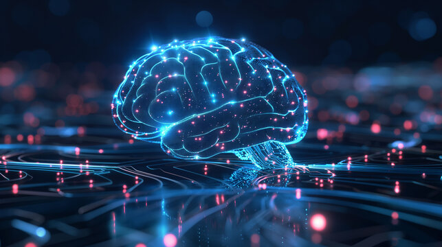 Artificial intelligence in the form of a brain. Virtual space. Technology concept. 