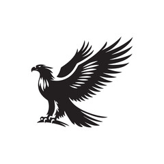 Sovereign Skies: Vector Eagle Silhouette - Capturing the Majesty and Freedom of Nature's Majestic Bird of Prey. Minimalist black eagle illustration.
