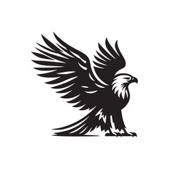 Sovereign Skies: Vector Eagle Silhouette - Capturing the Majesty and Freedom of Nature's Majestic Bird of Prey. Minimalist black eagle illustration.