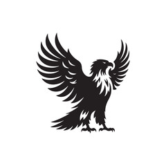 Sovereign Skies: Vector Eagle Silhouette - Capturing the Majesty and Freedom of Nature's Majestic Bird of Prey. Minimalist black eagle illustration.