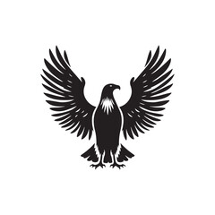 Sovereign Skies: Vector Eagle Silhouette - Capturing the Majesty and Freedom of Nature's Majestic Bird of Prey. Minimalist black eagle illustration.