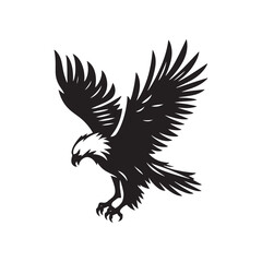 Sovereign Skies: Vector Eagle Silhouette - Capturing the Majesty and Freedom of Nature's Majestic Bird of Prey. Minimalist black eagle illustration.