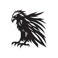 Sovereign Skies: Vector Eagle Silhouette - Capturing the Majesty and Freedom of Nature's Majestic Bird of Prey. Minimalist black eagle illustration.