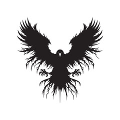 Sovereign Skies: Vector Eagle Silhouette - Capturing the Majesty and Freedom of Nature's Majestic Bird of Prey. Minimalist black eagle illustration.