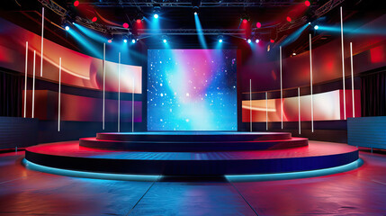 A versatile stage design tailored for product presentations, incorporating modular elements and interactive displays for maximum engagement