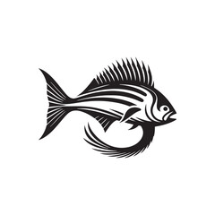 Fluid Grace: Vector Fish Silhouette - Capturing the Elegance and Fluidity of Nature's Aquatic Dwellers. Minimalist black fish illustration.