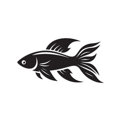 Fluid Grace: Vector Fish Silhouette - Capturing the Elegance and Fluidity of Nature's Aquatic Dwellers. Minimalist black fish illustration.