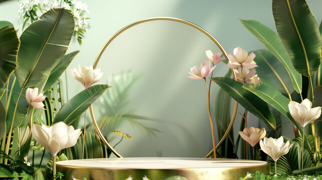 3D Product Podium - Green Elegant Spring Backdrop