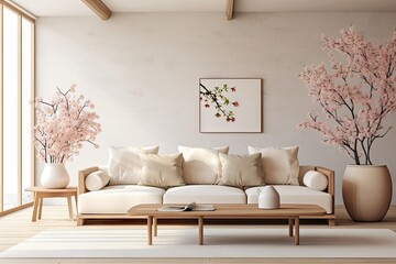 Elegantly Lit Living Room with Blossoming Spring Decor