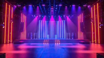 A dynamic and energetic stage design crafted to energize product demonstrations, incorporating dynamic lighting effects and pulsating visuals