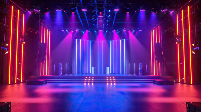 A dynamic and energetic stage design crafted to energize product demonstrations, incorporating dynamic lighting effects and pulsating visuals