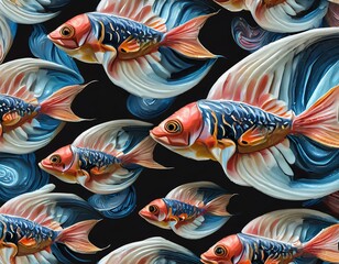 Tapeta 3D z kolorowymi rybami - obrazy, fototapety, plakaty