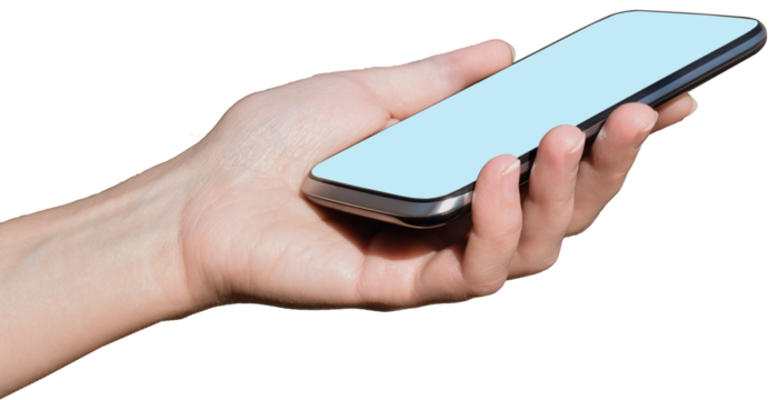 woman's hand holding smartphone with blank copy space screen for your text message or promotional content,transparent, png - Powered by Adobe