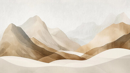 Brown and beige abstract mountain landscape. Modern boho neutral textured wall art. Horizontal nature background.